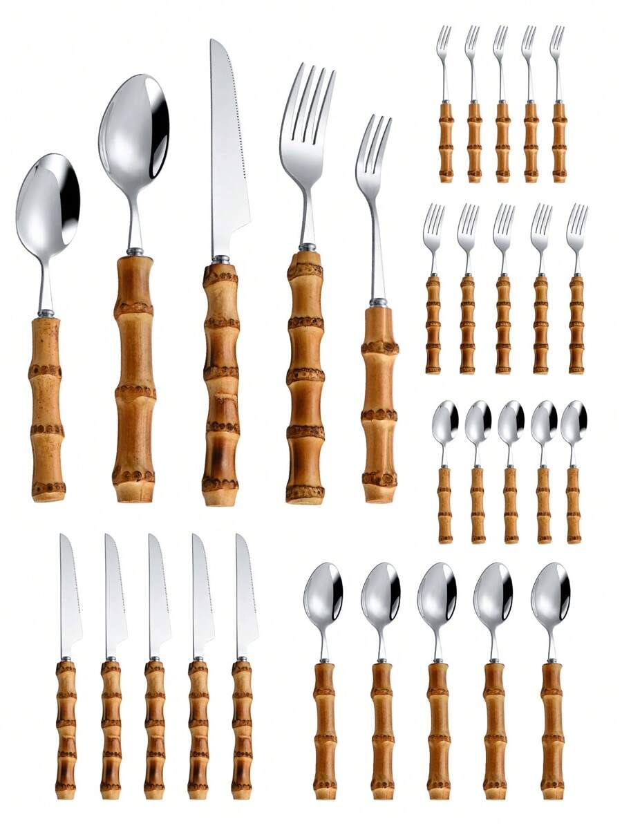 Bamboo Cutlery Set - Set di posate in acciaio inossidabile
